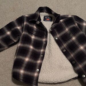 The Children's Place Black and Gray Plaid Sherpa Jacket